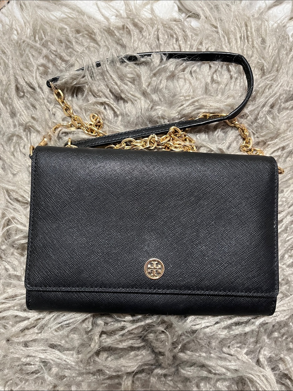 Tory Burch Black Leather Crossbody with Gold Hardware